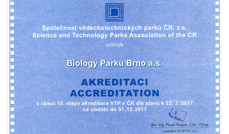 Biology Park Brno a.s. se stal akreditovaným vědeckotechnickým parkem